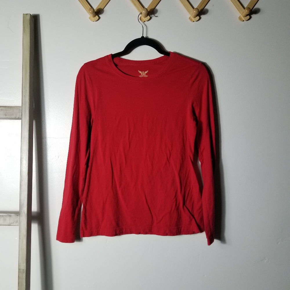 FADED GLORY WOMEN'S RED LONG SLEEVE SHIRT SIZE MEDIUM (SEE PHOTO MEASUREMENT)